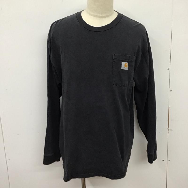 カーハート Carhartt カットソー 長袖 長袖カットソー プリントカットソー クルーネック ロゴ、文字 黒 / ブラック /  メンズ USED 古着 中古 10124915