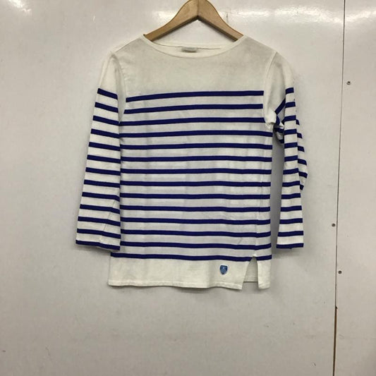 オーシバル ORCIVAL Tシャツ 七分袖 1 ボーダー柄 白 / ホワイト / X 青 / ブルー /  レディース USED 古着 中古 10134669