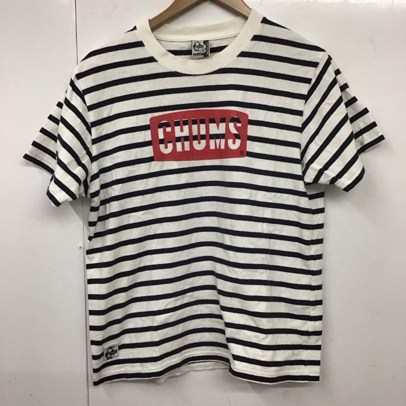 チャムス CHUMS Tシャツ 半袖 ch01-1324 チャムスロゴTシャツ 半袖カットソー プリントTシャツ S ボーダー柄 白 / ホワイト / X 紺 / ネイビー /  メンズ USED 古着 中古 10131147