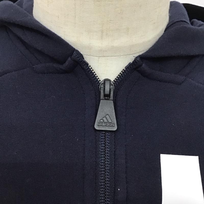 アディダス adidas パーカー 長袖 ジップアップパーカー 長袖パーカー フード付きパーカー ロゴ、文字 紺 / ネイビー /  メンズ USED 古着 中古 10123613