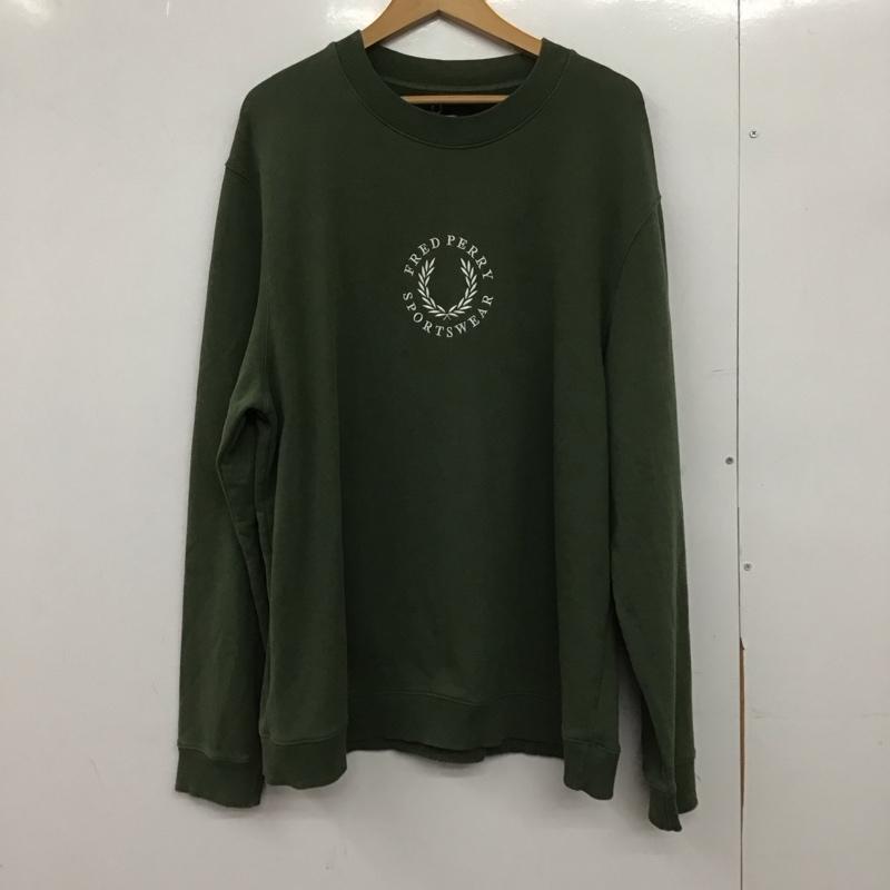 フレッドペリー FRED PERRY トレーナー 長袖 長袖トレーナー スウェット クルーネック プルオーバー L ロゴ、文字 カーキ / カーキ /  メンズ USED 古着 中古 10148524