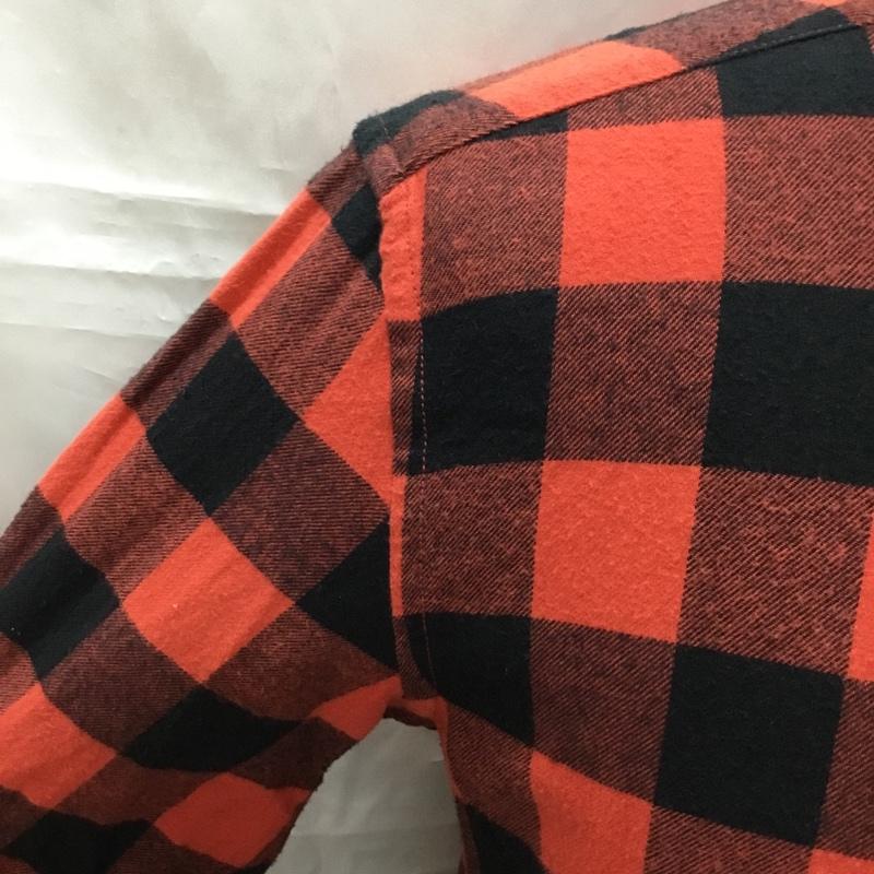 グローバルワーク GLOBAL WORK シャツ、ブラウス 長袖 GN220003SB ノーカラー バンドカラー M チェック 赤 / レッド / X 黒 / ブラック /  メンズ USED 古着 中古 10109247