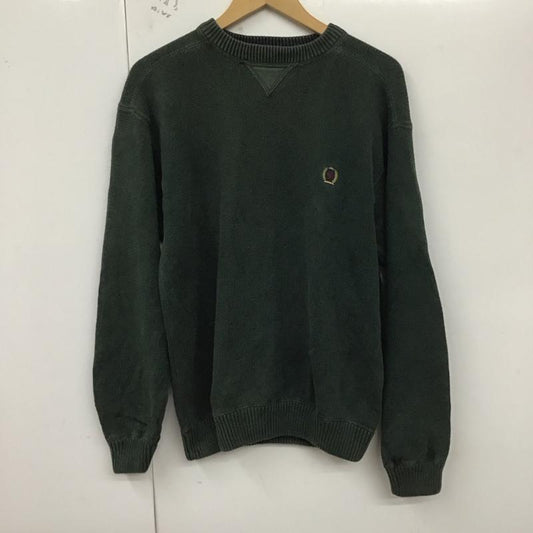 トミーヒルフィガー TOMMY HILFIGER ニット、セーター 長袖 長袖ニットカットソー クルーネック セーター 90s M ロゴ、文字 緑 / グリーン /  メンズ USED 古着 中古 10129826