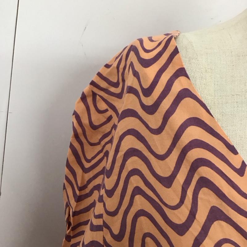 ザラ ZARA ワンピース ロングスカート 4437 272 623 長袖 ティアード Vネック S 総柄 橙 / オレンジ / X 紫 / パープル /  レディース USED 古着 中古 10109494