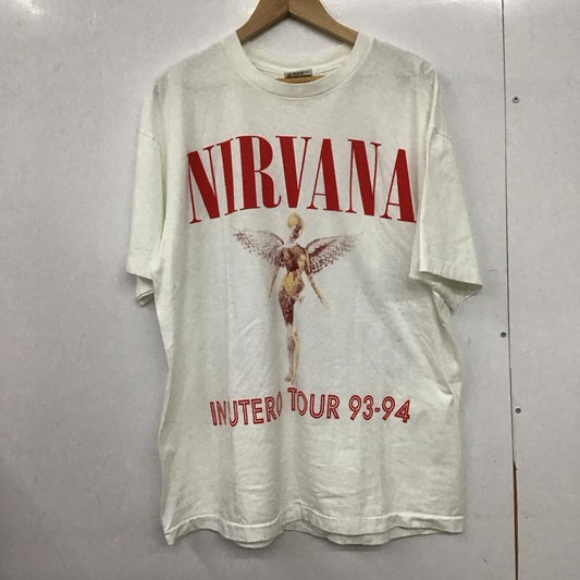 ヘインズ HANES Tシャツ 半袖 半袖カットソー プリントTシャツ クルーネックカットソー バンドTシャツ XL プリント 白 / ホワイト /  メンズ USED 古着 中古 10150407