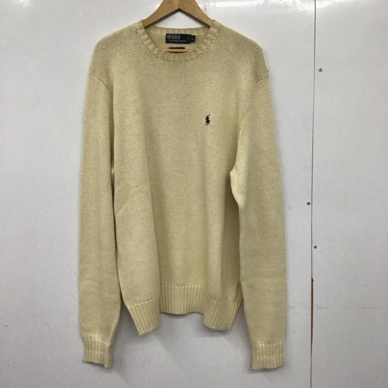 ポロバイラルフローレン Polo by RALPH LAUREN ニット、セーター 長袖 長袖ニットカットソー クルーネック セーター L ロゴ、文字 白 / ホワイト /  メンズ USED 古着 中古 10140145