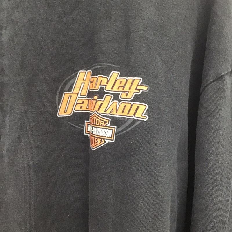 ハーレーダビッドソン Harley-Davidson カットソー 長袖 長袖カットソー プリントカットソー ヘンリーネック 古着 XL プリント 黒 / ブラック /  メンズ USED 古着 中古 10132901