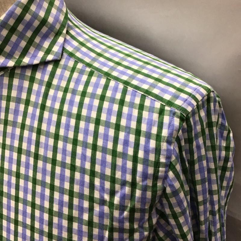 タケオキクチ TAKEO KIKUCHI シャツ、ブラウス 長袖 AC070-82010JA 1 チェック 白 / ホワイト / X 緑 / グリーン / X 水色 / ライトブルー /  メンズ USED 古着 中古 10116836