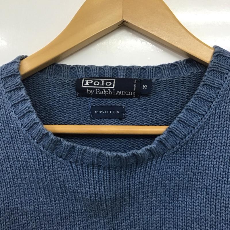 ポロバイラルフローレン Polo by RALPH LAUREN ニット、セーター 長袖 長袖ニットカットソー クルーネック セーター M ロゴ、文字 青 / ブルー /  メンズ USED 古着 中古 10144167