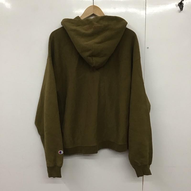 チャンピオン Champion パーカー 長袖 c8-q129 REVERSEWEAVE ジップアップパーカー スウェットパーカー L ロゴ、文字 カーキ / カーキ /  メンズ USED 古着 中古 10140832