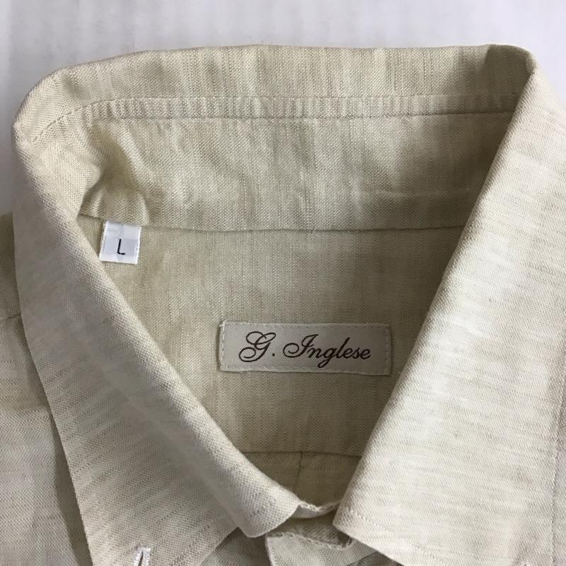 ジイングレーゼ G.INGLESE シャツ、ブラウス 長袖 コットンリネン イタリア製 ボタンダウン L 無地 ベージュ / ベージュ /  メンズ USED 古着 中古 10121348