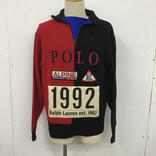 ポロバイラルフローレン Polo by RALPH LAUREN ニット、セーター 長袖 90s 1992年 Alpline L 無地 黒 / ブラック / X 赤 / レッド /  メンズ USED 古着 中古 10106249