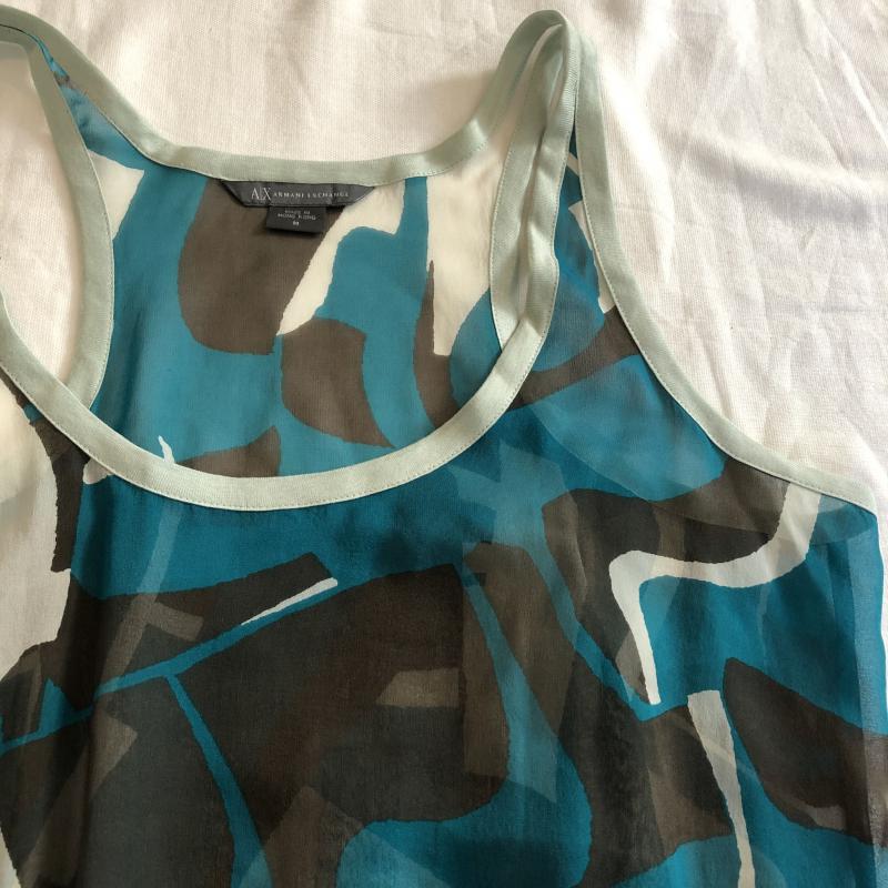 アルマーニエクスチェンジ A/X ARMANIEXCHANGE チュニック 半袖 シルクシフォンチュニック　タンクトップ M 総柄 X  X 幾何柄 緑 / グリーン / X ダークブラウン / ダークブラウン / X オフホワイト / オフホワイト /  レディース USED 古着 中古 10029193