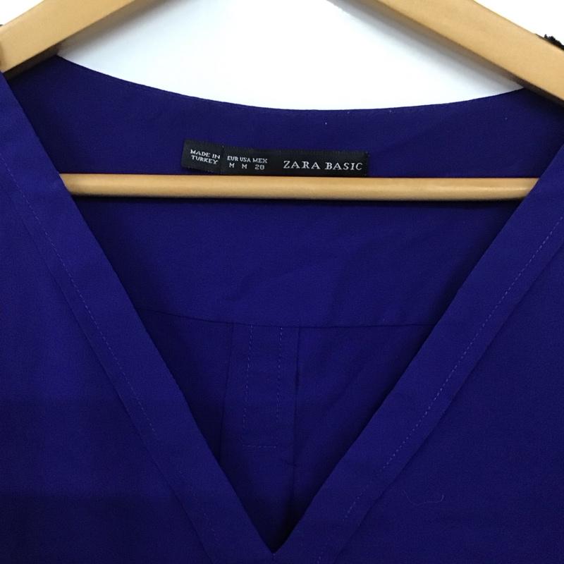 ザラ ZARA カットソー 長袖 3666 153 420 Vネック M 無地 青 / ブルー /  レディース USED 古着 中古 10133707