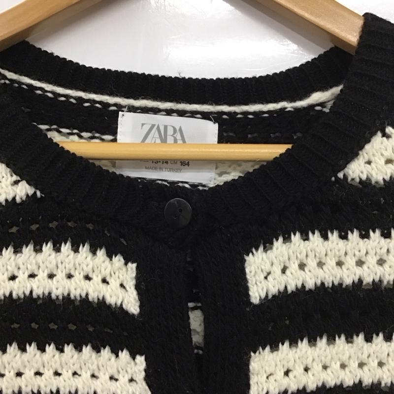 ザラ ZARA カーディガン 長袖 160cm ボーダー柄 白 / ホワイト / X 黒 / ブラック /  ガールズ USED 古着 中古 10139985