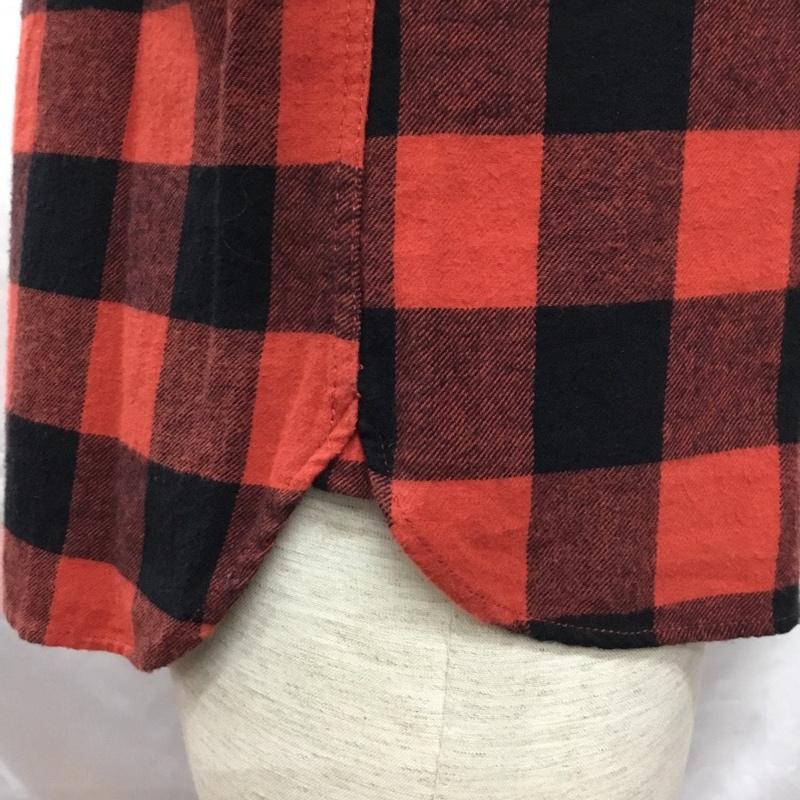 グローバルワーク GLOBAL WORK シャツ、ブラウス 長袖 GN220003SB ノーカラー バンドカラー M チェック 赤 / レッド / X 黒 / ブラック /  メンズ USED 古着 中古 10109247