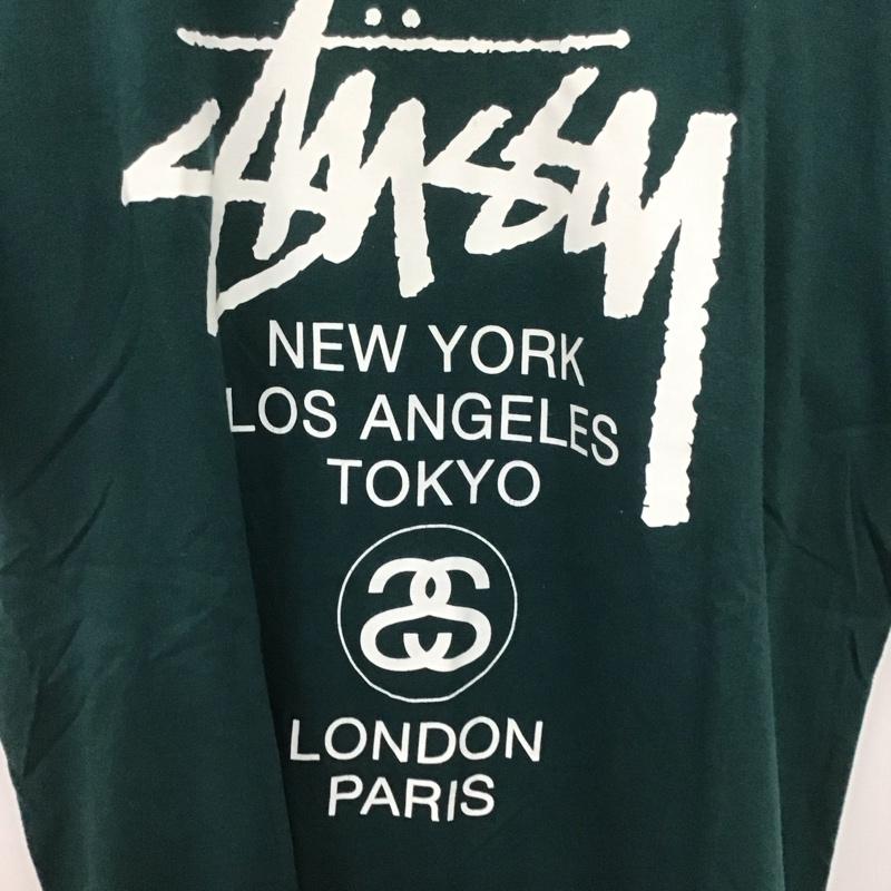 ステューシー STUSSY Tシャツ 半袖 半袖カットソー プリントTシャツ クルーネックカットソー worldtourdot L ロゴ、文字 緑 / グリーン /  メンズ USED 古着 中古 10133107