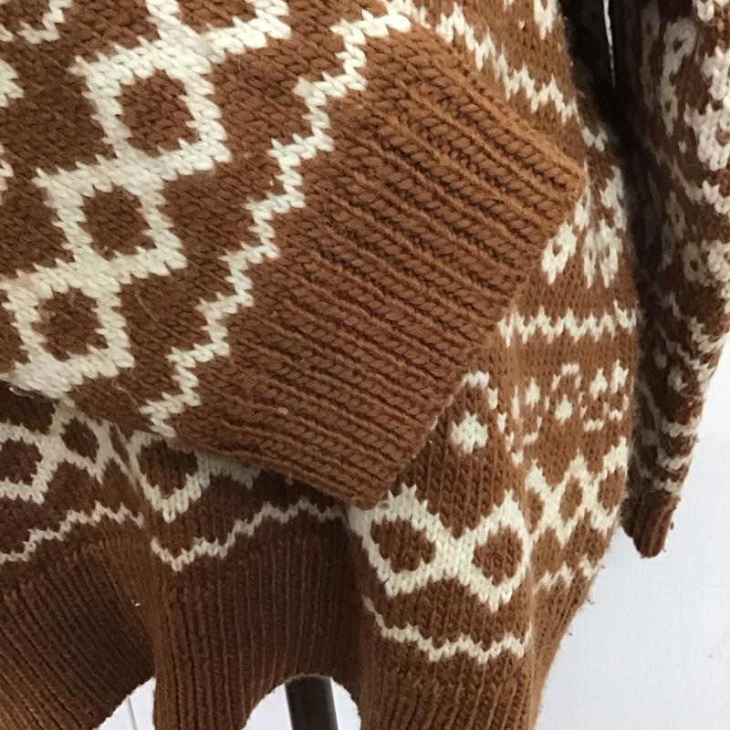 ローリーズファーム LOWRYS FARM ニット、セーター 長袖 LF617203TS クルーネック M 総柄 茶 / ブラウン / X アイボリー / アイボリー /  レディース USED 古着 中古 10120822
