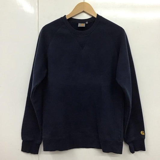 カーハート Carhartt トレーナー 長袖 長袖トレーナー スウェット クルーネック プルオーバートレーナー 裏起毛 S 無地 紺 / ネイビー /  メンズ USED 古着 中古 10131977
