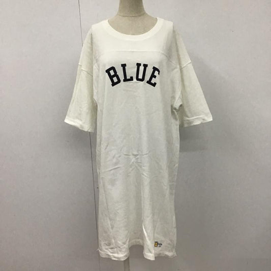 ブルーブルー BLUE BLUE ワンピース ひざ丈スカート 半袖ロングワンピース スウェットワンピース プリントロングワンピース M ロゴ、文字 白 / ホワイト /  レディース USED 古着 中古 10105721