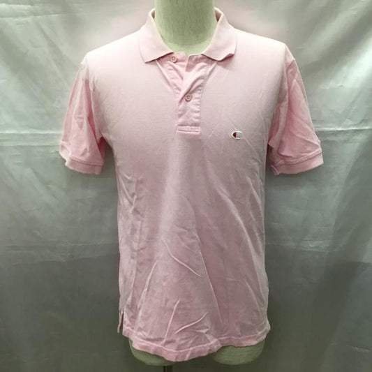 チャンピオン Champion ポロシャツ 半袖 半袖ポロシャツ カラーシャツ 半袖カットソー M ロゴ、文字 桃 / ピンク /  メンズ USED 古着 中古 10115033