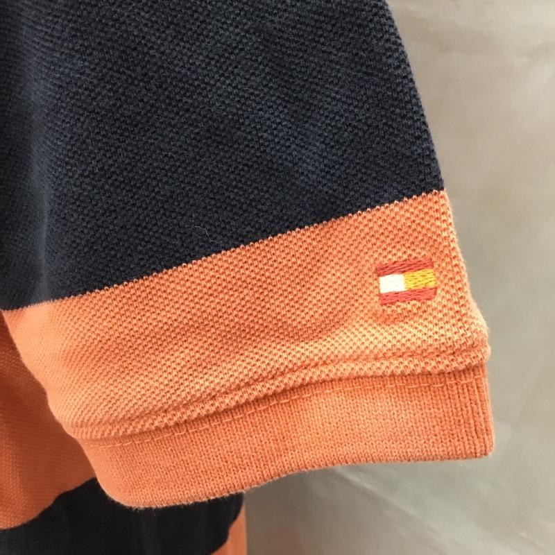 トミーヒルフィガー TOMMY HILFIGER ポロシャツ 半袖 タグ付き L ボーダー柄 橙 / オレンジ / X 紺 / ネイビー /  メンズ USED 古着 中古 10112872