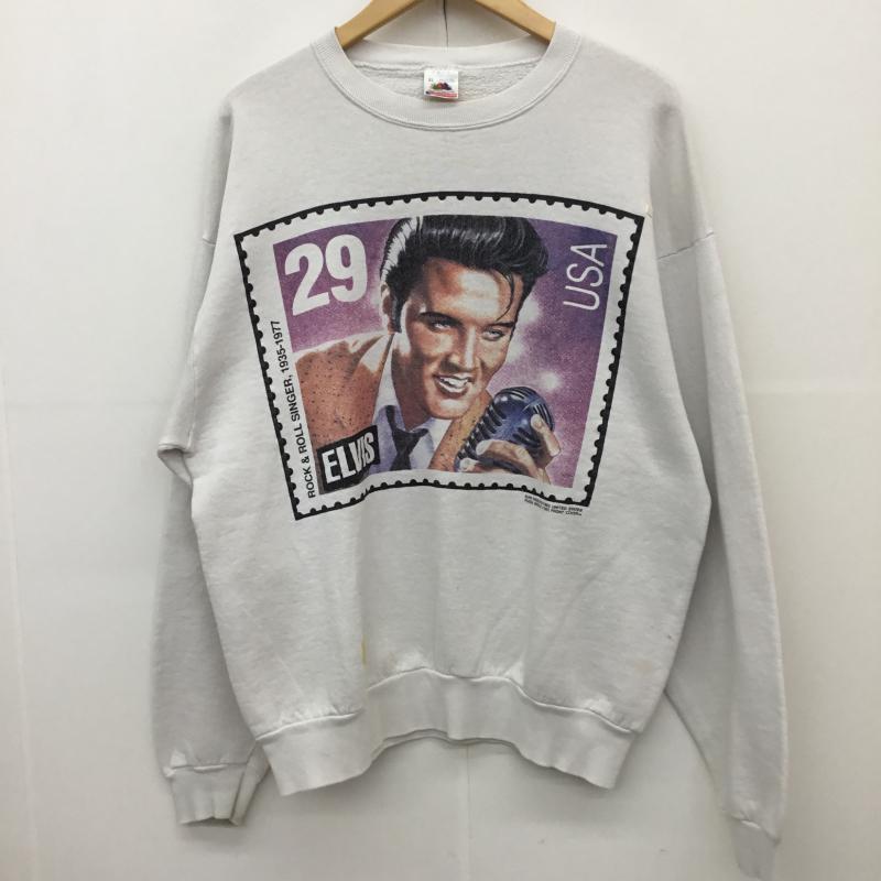 ユーズドクロージング used clothes トレーナー 長袖 FRUIT OF THE LOOM 90 s Elvis Presley エルヴィス・プレスリー USA製 XL プリント 白 / ホワイト / X 紫 / パープル / X 黒 / ブラック /  メンズ USED 古着 中古 10124392