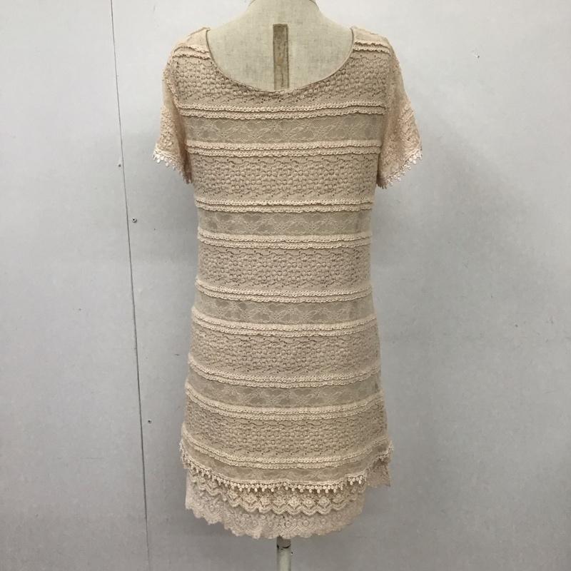 セシルマクビー CECIL McBEE ワンピース ひざ丈スカート 半袖ワンピース レースミニワンピース クルーネック M 総柄 ベージュ / ベージュ /  レディース USED 古着 中古 10113798