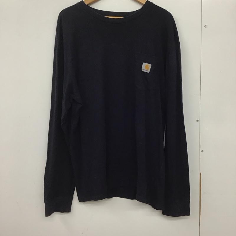 カーハート Carhartt カットソー 長袖 長袖カットソー 無地カットソー クルーネック ロゴ XL ロゴ、文字 紺 / ネイビー /  メンズ USED 古着 中古 10145934