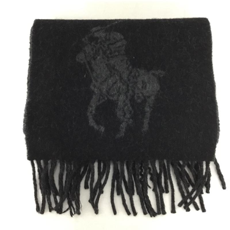 ポロラルフローレン POLO RALPH LAUREN マフラー マフラー ビッグポニー フリンジ  黒 / ブラック / X 灰 / グレー /  メンズ USED 古着 中古 10144333