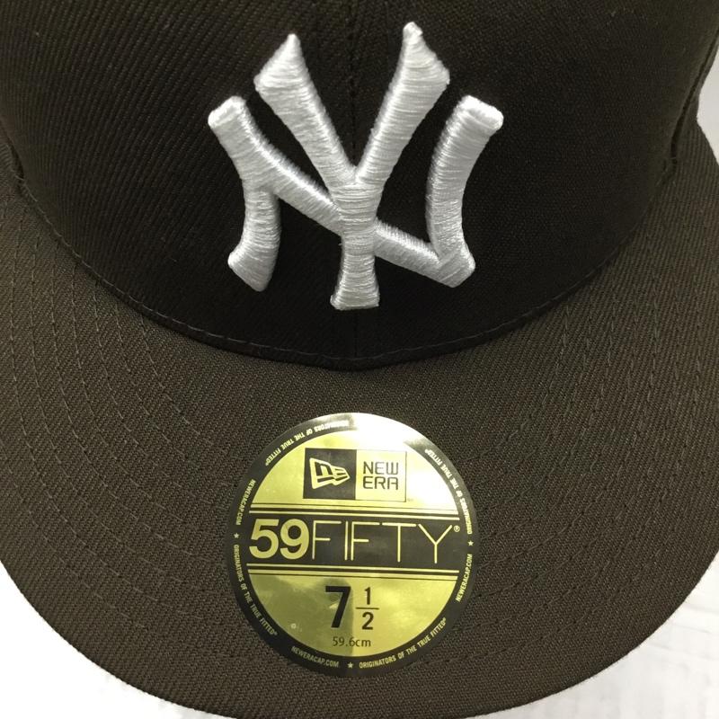 ニューエラ NEW ERA 帽子 キャップ NY ニューヨーク ヤンキース 59FIFTY 59.6cm ロゴ、文字 茶 / ブラウン /  メンズ USED 古着 中古 10107904