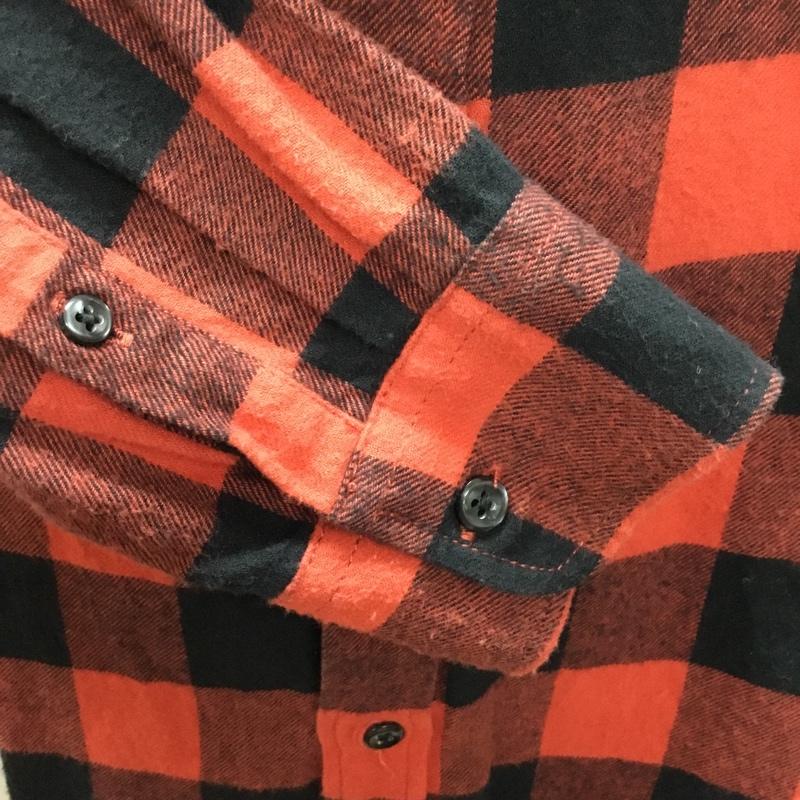 グローバルワーク GLOBAL WORK シャツ、ブラウス 長袖 GN220003SB ノーカラー バンドカラー M チェック 赤 / レッド / X 黒 / ブラック /  メンズ USED 古着 中古 10109247