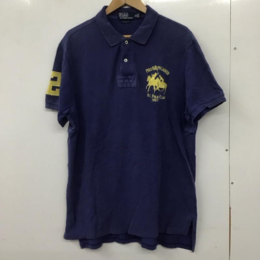 ポロバイラルフローレン Polo by RALPH LAUREN ポロシャツ 半袖 半袖ポロシャツ カラーシャツ 半袖カットソー XL ロゴ、文字 青 / ブルー /  メンズ USED 古着 中古 10134945