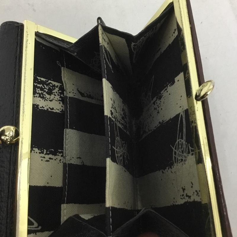 ヴィヴィアンウエストウッド Vivienne Westwood 財布 二つ折り オーブ がま口 ワンポイント 黒 / ブラック / X 金 / ゴールド /  レディース USED 古着 中古 10142180