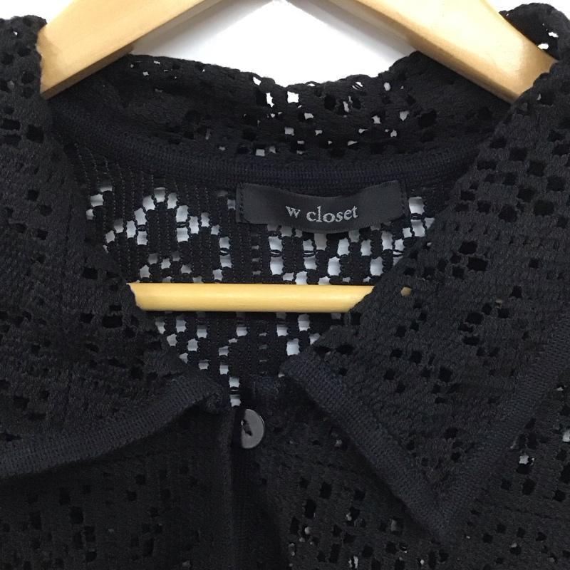 ダブルクローゼット w closet シャツ、ブラウス 半袖 半袖ニットシャツ 前ボタン 編み上げニット 総柄 黒 / ブラック /  レディース USED 古着 中古 10138827