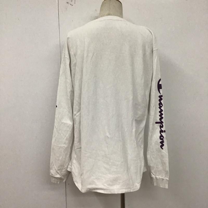 チャンピオン Champion カットソー 長袖 c3-r404 リバースウィーブ袖アップリケ長袖Tシャツ プリントTシャツ XL ロゴ、文字 白 / ホワイト /  メンズ USED 古着 中古 10127350