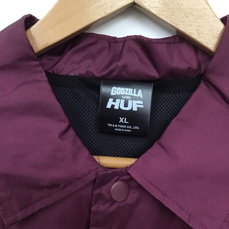 ハフ HUF ジャケット、上着 ジャケット、ブレザー ナイロンジャケット カジュアルジャケット アウター godzilla XL プリント えんじ / ワインレッド /  メンズ USED 古着 中古 10129045