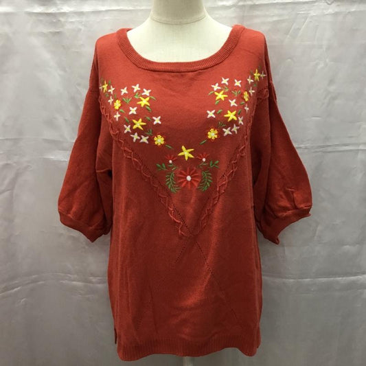 アールシーダブリュービー RCWB カットソー 半袖 4209AR70-0140 コットンニット 刺繍 FREE 花柄 赤 / レッド /  レディース USED 古着 中古 10107430