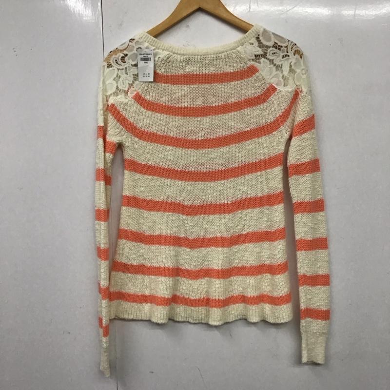 ホリスター Hollister ニット、セーター 長袖 肩レース S ボーダー柄 橙 / オレンジ / X アイボリー / アイボリー /  レディース USED 古着 中古 10119363