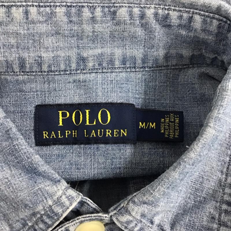 ポロラルフローレン POLO RALPH LAUREN シャツ、ブラウス 長袖 ワークシャツ デニムシャツ バックプリント M ロゴ、文字 青 / ブルー /  メンズ USED 古着 中古 10123671