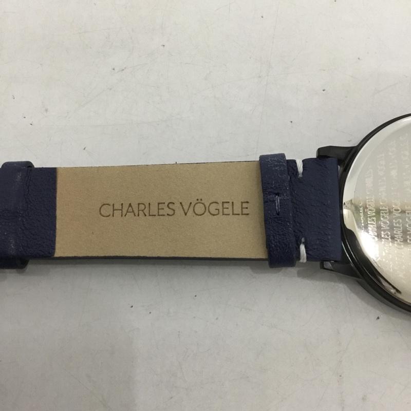 シャルルホーゲル CHARLESVOGELE 腕時計 アナログ（クォーツ式） V0718 レザーベルト カレンダー ロゴ、文字 銀 / シルバー / X 黒 / ブラック /  メンズ USED 古着 中古 10135176