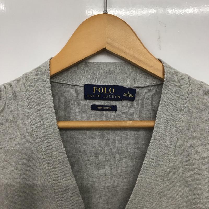 ポロラルフローレン POLO RALPH LAUREN カーディガン 長袖 長袖カーディガン 前ボタン ニットカーディガン L ロゴ、文字 灰 / グレー /  メンズ USED 古着 中古 10137824