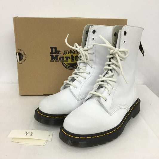 ドクターマーチン Dr.Martens ブーツ 一般 10ホール 10EYE Y s バックジップ UK6 箱有 US：8 無地 白 / ホワイト / X 黒 / ブラック /  レディース USED 古着 中古 10149853