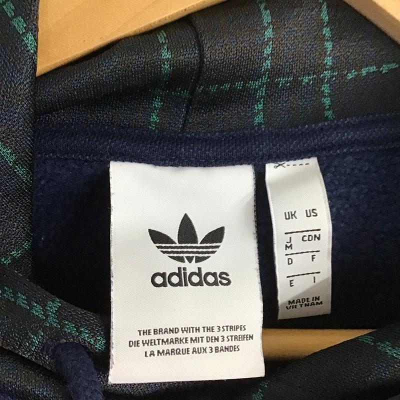 アディダス adidas パーカー 長袖 長袖パーカー プルオーバーパーカー スウェット M ロゴ、文字 紺 / ネイビー /  メンズ USED 古着 中古 10131463