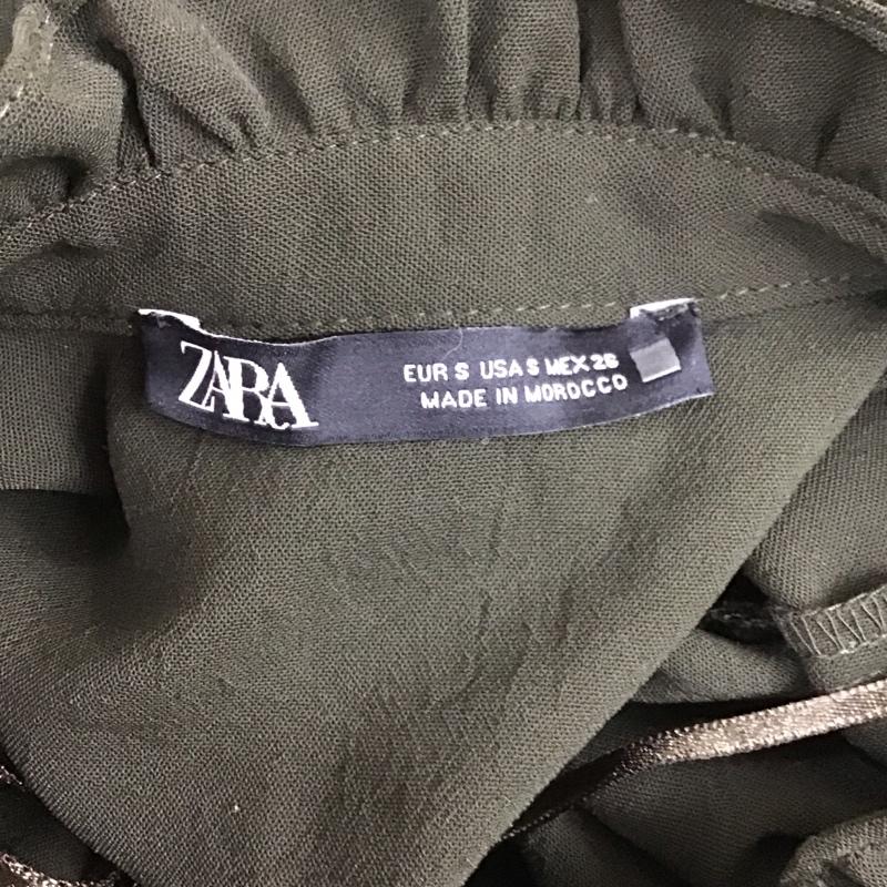 ザラ ZARA ワンピース ミニスカート フリル スタンドカラー 長袖 S 無地 カーキ / カーキ /  レディース USED 古着 中古 10113503