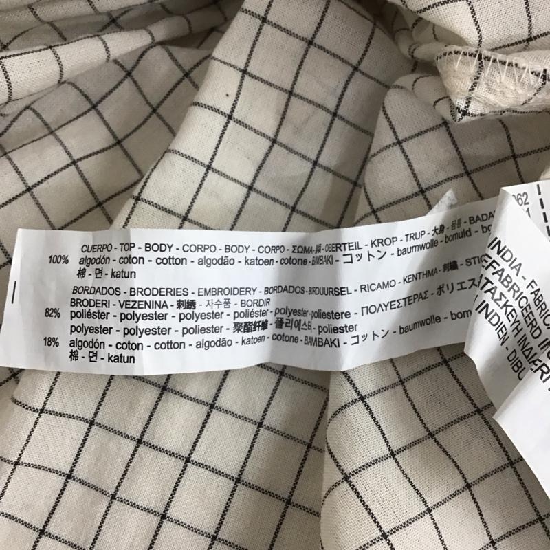 ザラ ZARA ワンピース ロングスカート 7521 304 712 Vネック 七分袖 チェック M 刺繍 アイボリー / アイボリー / X 黒 / ブラック /  レディース USED 古着 中古 10113076