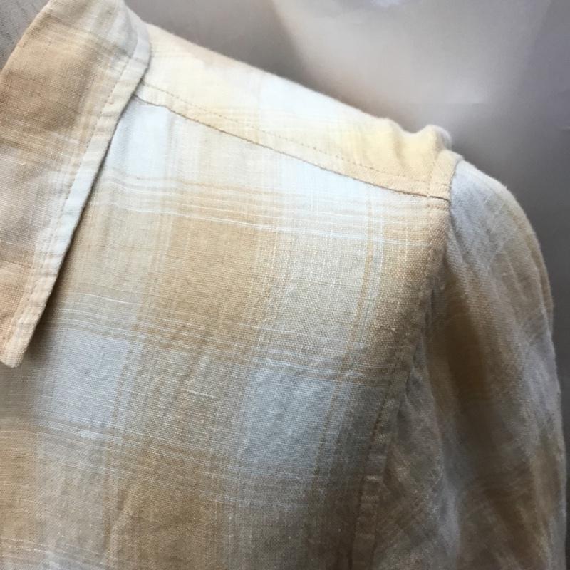 ロンハーマン Ron Herman シャツ、ブラウス 七分袖 411070118-1071 七分袖 リネン L チェック 白 / ホワイト / X 橙 / オレンジ /  メンズ USED 古着 中古 10117731