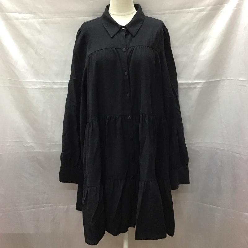ザラ ZARA ワンピース ひざ丈スカート 7901 355 800 ティアードシャツワンピ 長袖 XL 無地 黒 / ブラック /  レディース USED 古着 中古 10112461