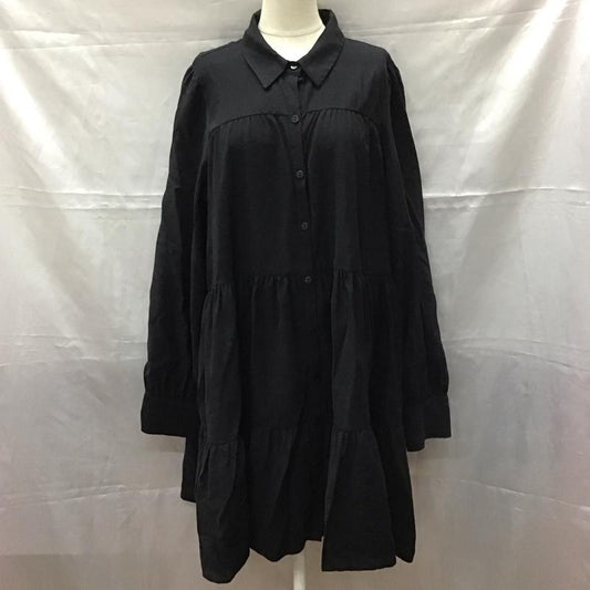 ザラ ZARA ワンピース ひざ丈スカート 7901 355 800 ティアードシャツワンピ 長袖 XL 無地 黒 / ブラック /  レディース USED 古着 中古 10112461