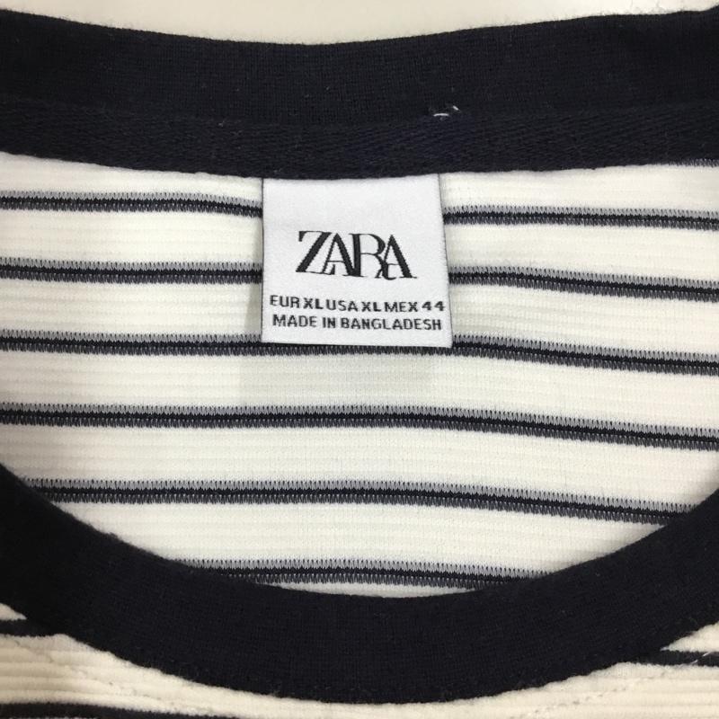ザラ ZARA カットソー 半袖 半袖カットソー プリントTシャツ クルーネックカットソー XL ボーダー柄 白 / ホワイト / X 紺 / ネイビー /  メンズ USED 古着 中古 10116866
